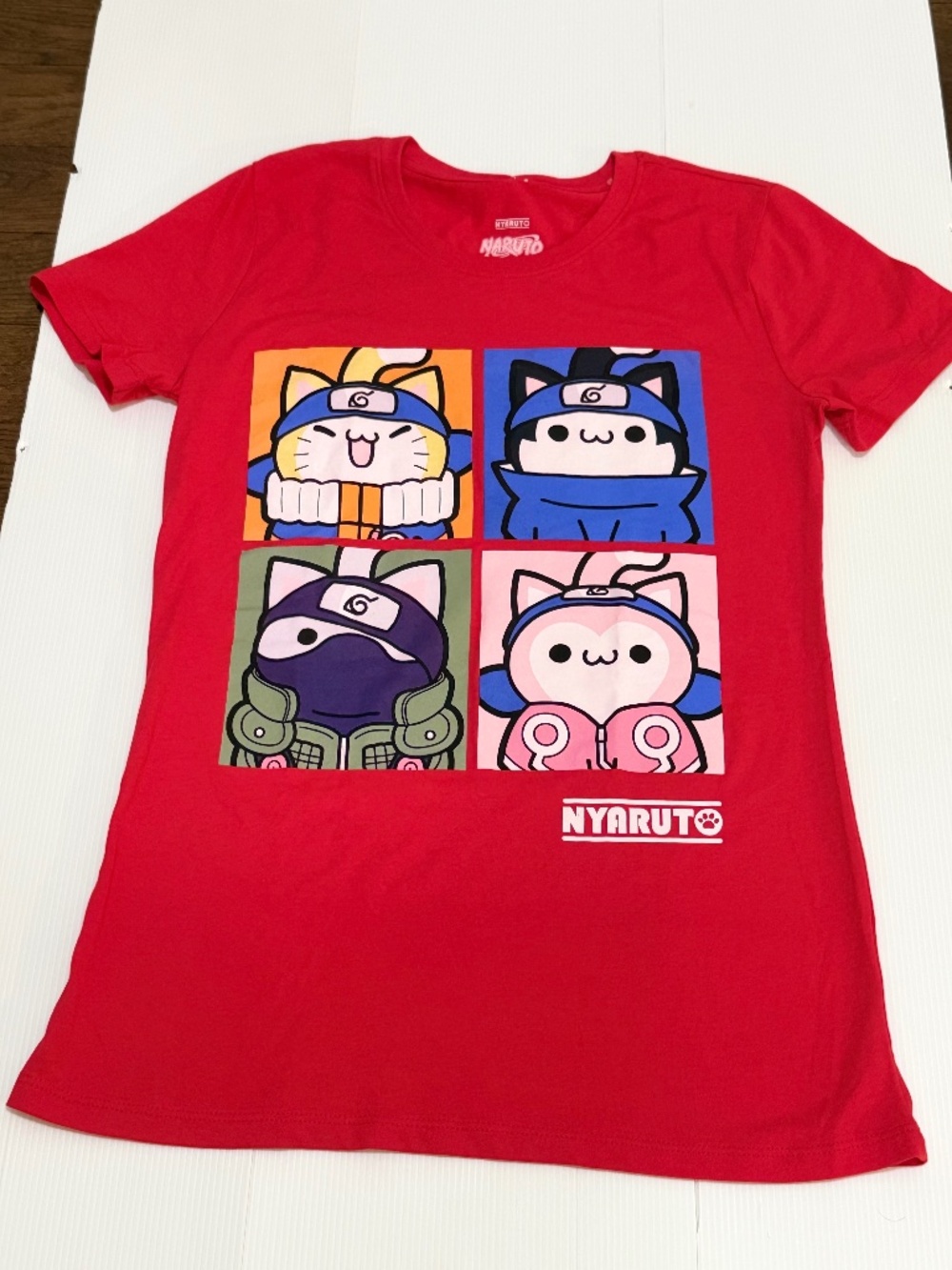 Nyaruto Naruto Shippuden Team 7 Cat Graphic Tee – Red – Size XS